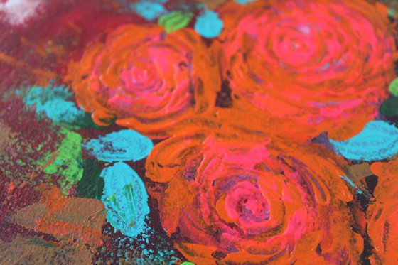 You are my everything - Acrylic roses on handmade paper - gift art