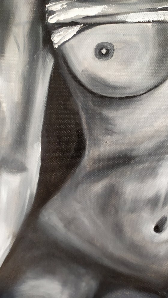 Desire, black and white erotic nude girl oil painting, gift art, bedroom painting