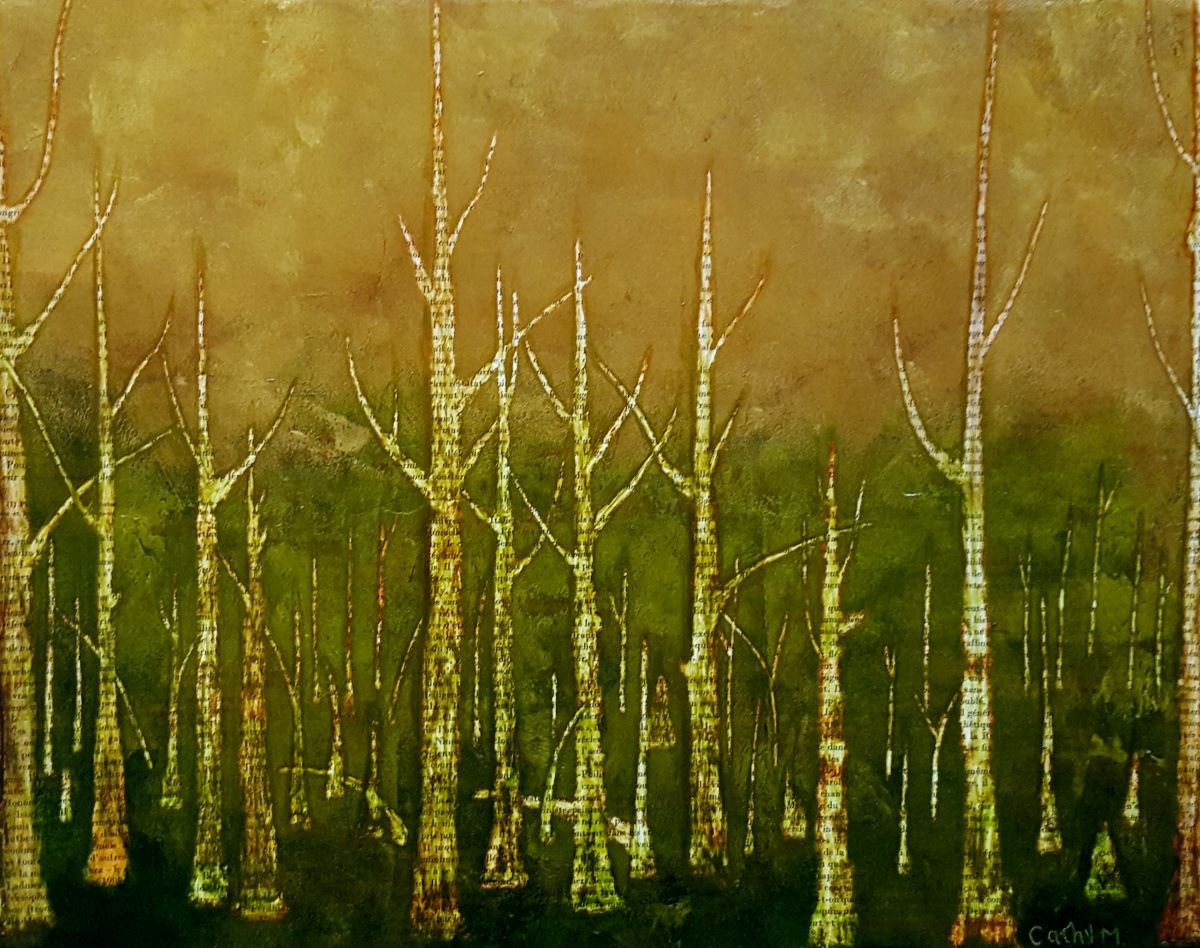 Impressionistic Landscape Painting By Cathy Maiorano, 20 X 16, The Trees Have History, Original Artwork