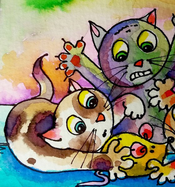 Cute Watercolours - 'Cat toy chaos'