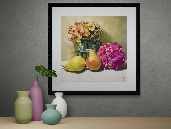 Pears And Hydrangea Flowers