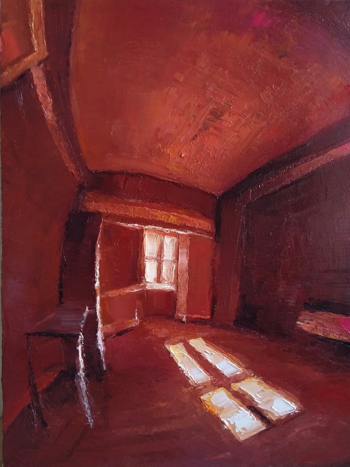 Red room (30x40cm, oil painting, impressionistic) by Kamsar Ohanyan