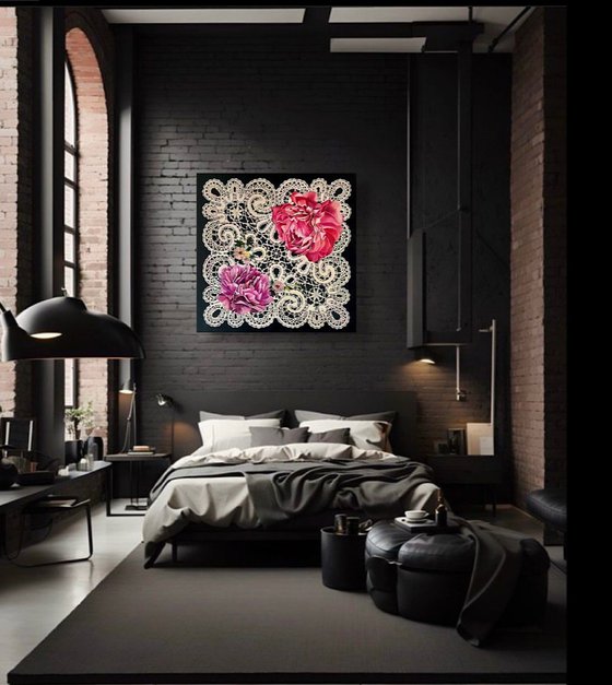 Peonies on Lace.