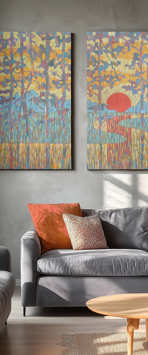 Sunset on the River. Diptych by Ekaterina Prisich