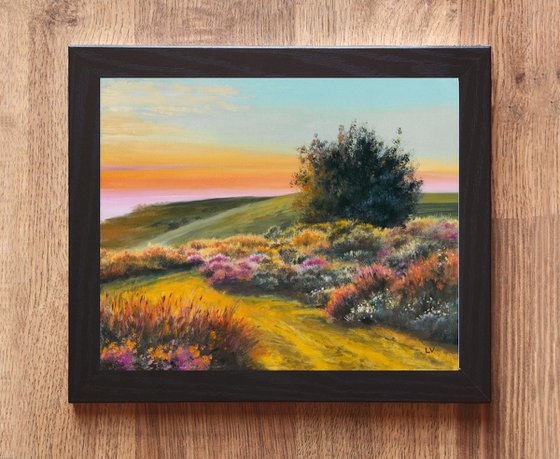 Country path with colorful flowers