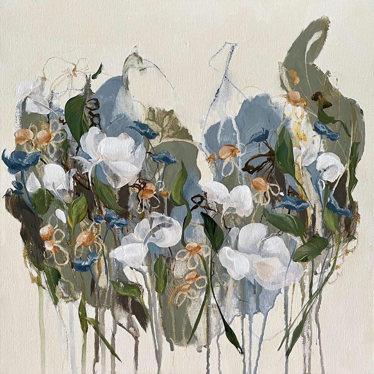 Organic Botanical Acrylic Painting By Nicole Esposito Woodall, 14 X 14", Daisy Daze Xi, Original Artwork