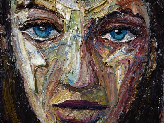 UNTITLED m1022 - Original oil painting female expressionism portrait face signed