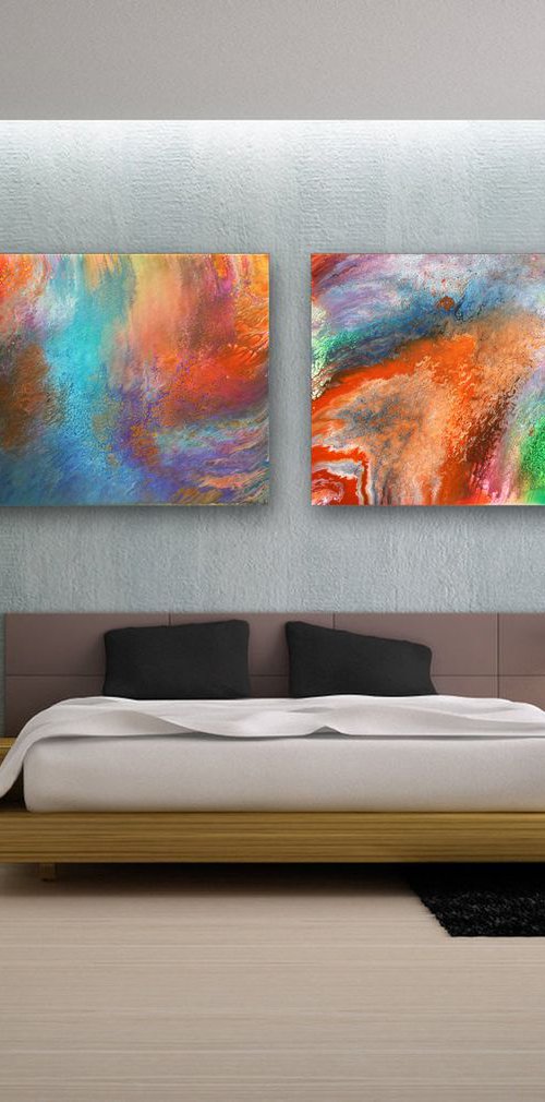 "Origin Of Time" - FREE WORLDWIDE SHIPPING + $600 OFF the Original Price - Original Diptych, Abstract PMS Fluid Acrylic Paintings Series - 96" x 36" by Preston M. Smith (PMS)