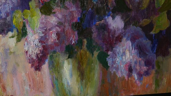 Three Lilacs Paintings - Abstract Floral Triptych
