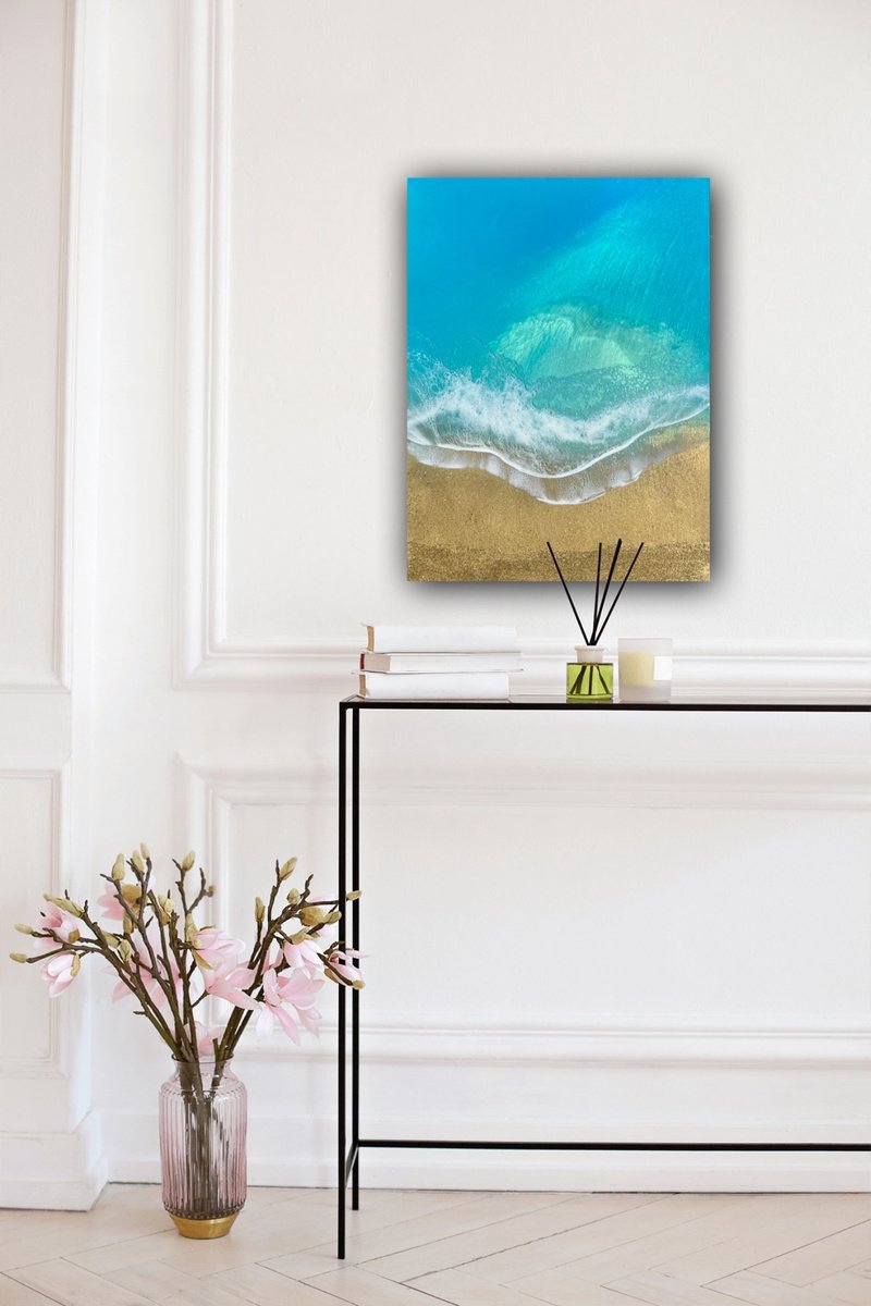 Organic Landscape Acrylic Painting By Ana Hefco, 18 X 24, Peaceful Beach - Ocean Painting, Original Artwork