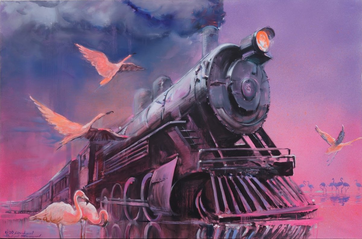 Impressionistic Landscape Oil Painting By Anatolii Varvarov, 114 X 75, Smoke Over Water, Original Artwork