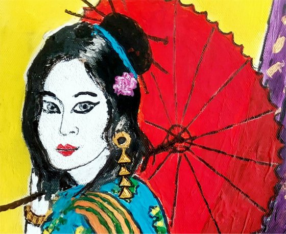 giesha with red parasol