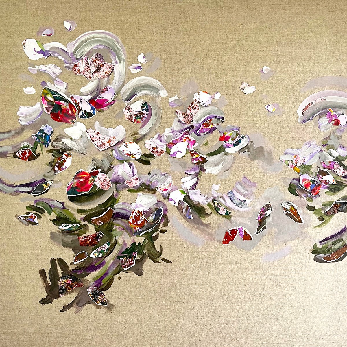 Organic Botanical Acrylic Painting By Corinne Natel, 33 X 33, To Be With You #50, Original Artwork