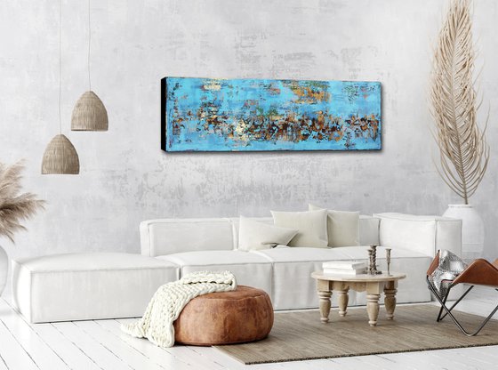 WILD RIVER * 71" x 23.6" * TEXTURED ARTWORK ON CANVAS * BLUE * GREEN * GOLD