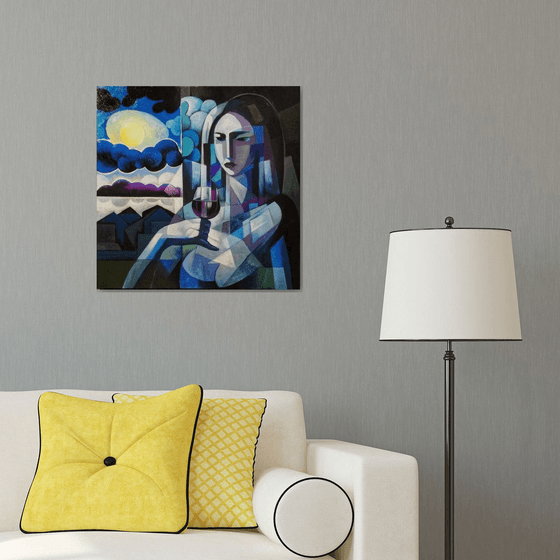 Night (60x60cm,  oil painting, ready to hang)