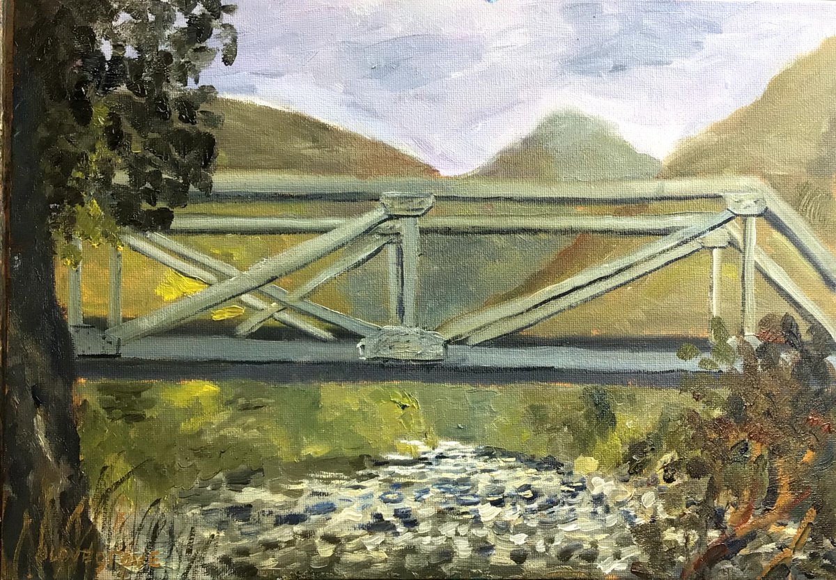 Bridge over the Glaslyn, Snowdonia. An original oil painting by Julian Lovegrove Art