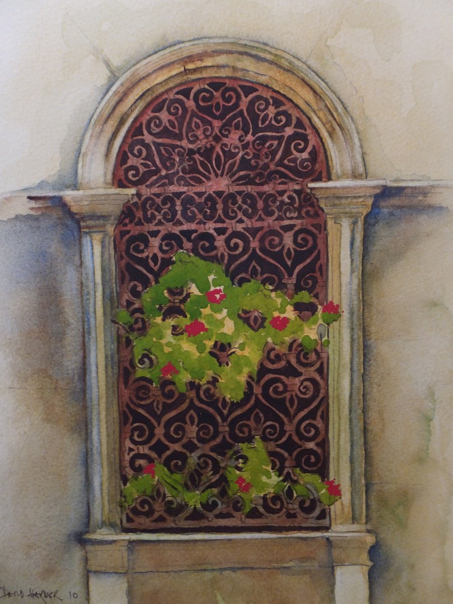 Photorealistic Cityscapes Watercolour By David Harmer, 16 X 20, Historic Window, Original Artwork