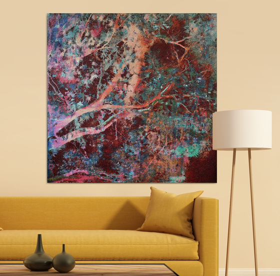 Oxidized burgundy tree leaves