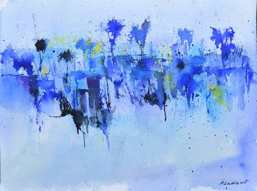 Dancing blue trees- abstract watercolor - 3423 by Pol Henry Ledent