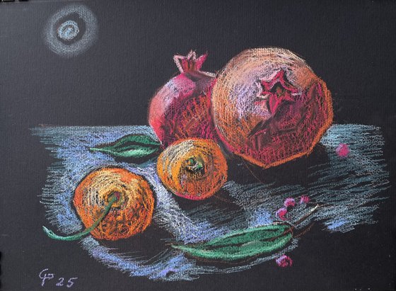 Pomegranate, tangerine, moon