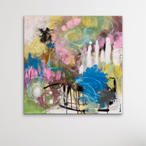 In and Around the Lake - playful colorful whimsical abstract raw art by Kat Crosby