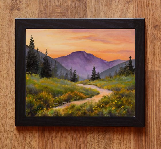 Mountain stream with warm sunset
