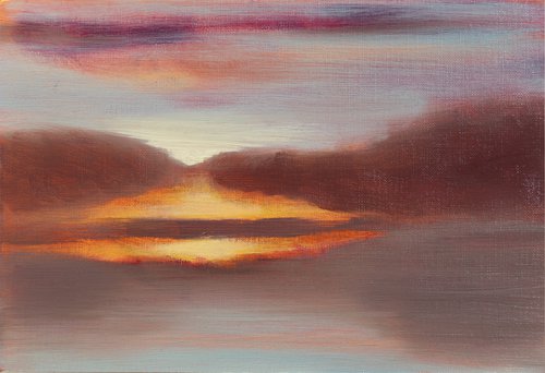 Sunset on the river - landscape oil painting Nature Horizon by Fabienne Monestier