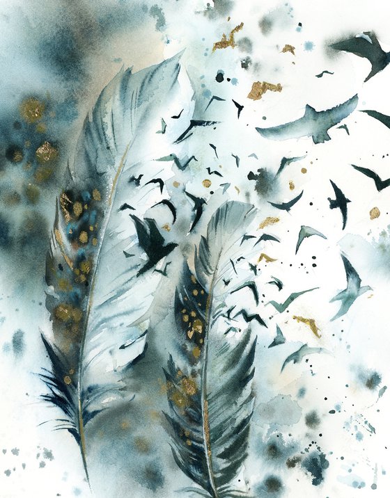 Feathers in Teal and Gold