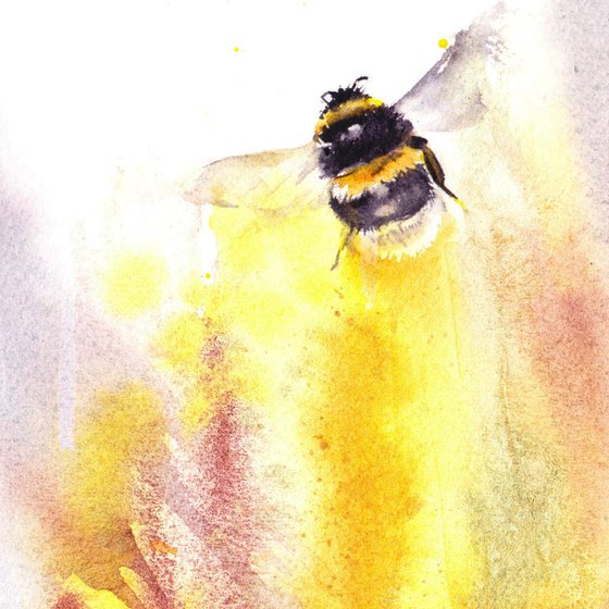 Original bumble bee painting in watercolour