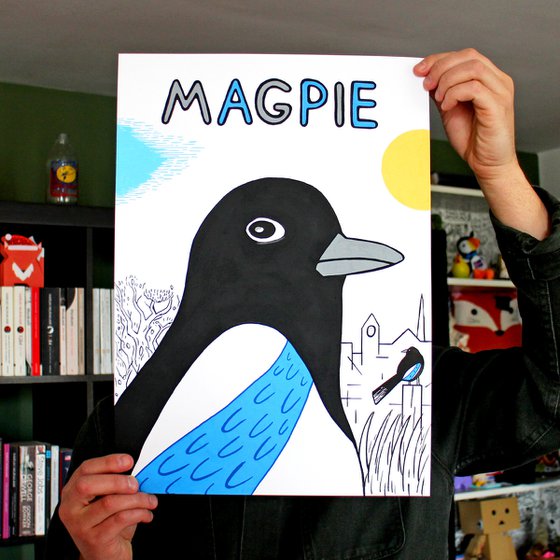 Magpie Painting on Unframed A3 Paper