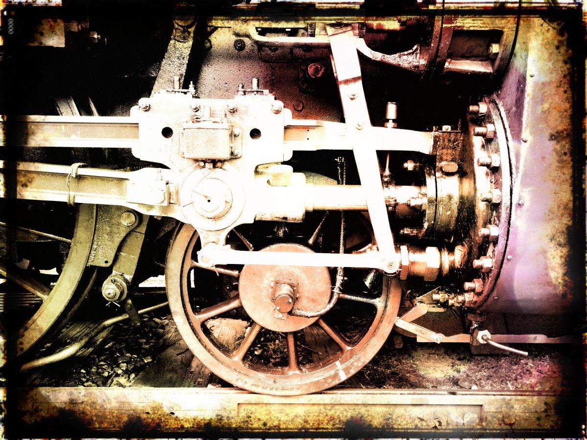 Old steam trains in the depot - print on canvas 60x80x4cm - 08534m2 by Kuebler