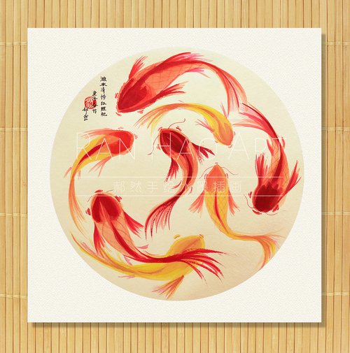 Chinese painting 38*38cm - KOI Fish by RAN HAO