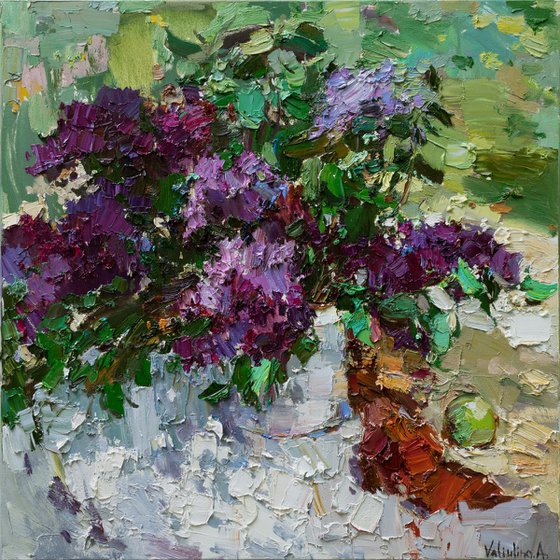 Lilacs still life impasto painting