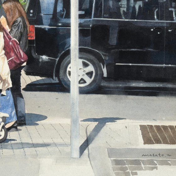 Mother and Stroller in Sunlight - Watercolor
