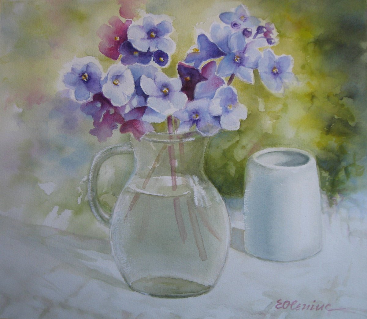 Impressionistic Still Life Watercolour By Elena Oleniuc, 16 X 14, Vase With Flowers, Original Artwork