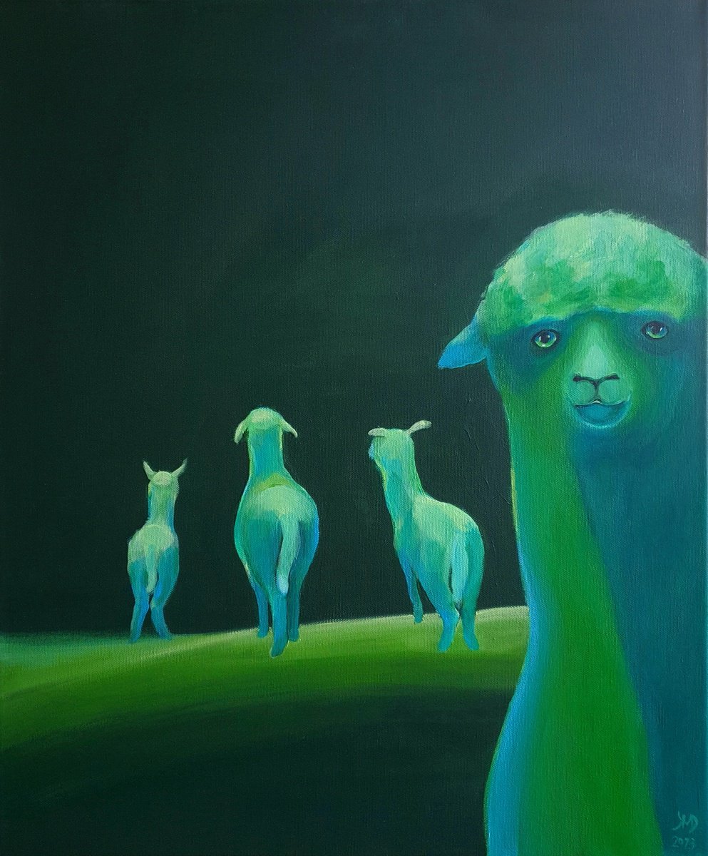 Surrealistic Animal Acrylic Painting By Ksenia June, 20 X 24", Where Are We All Going..?, Original Artwork