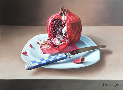 Still Life with a Pomegranate and Knife by Alexander Titorenkov