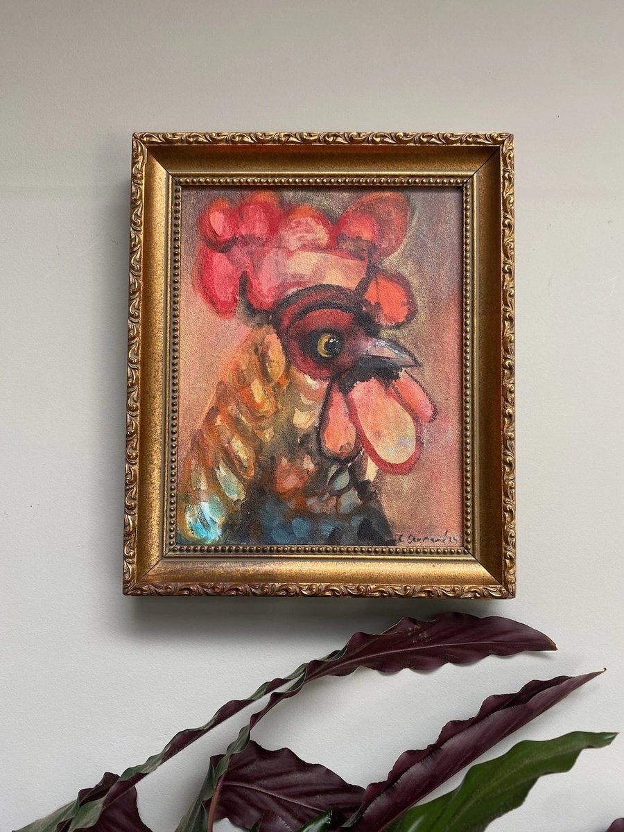 Expressive Animal Painting By Charlotte Gerrard, 10 X 12, Colonel Cockerel, Original Artwork