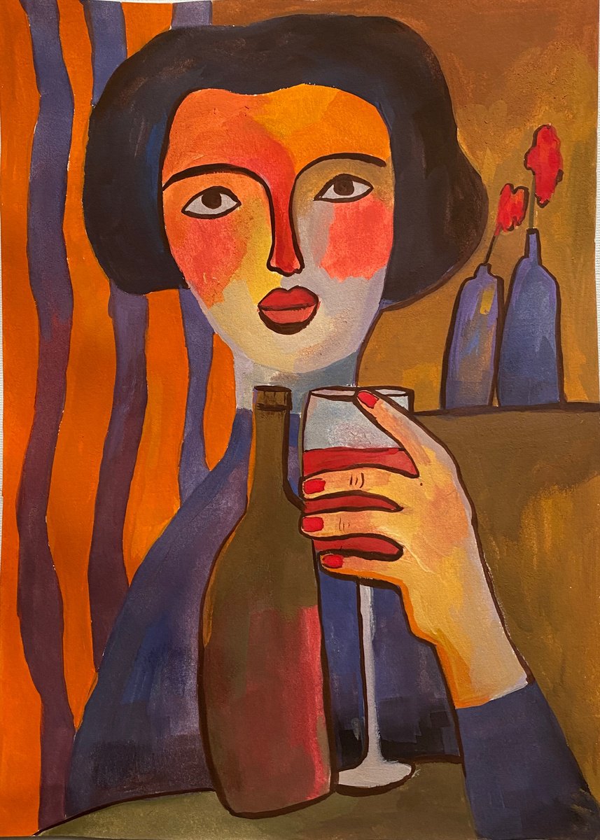 The girl with wine by Liubov Romaniuk