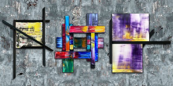 "Bring It" - Save As A Series - Original PMS Mixed Media Assemblage Sculptural Paintings On Wood Pieces and Panels - 70 x 31 inches