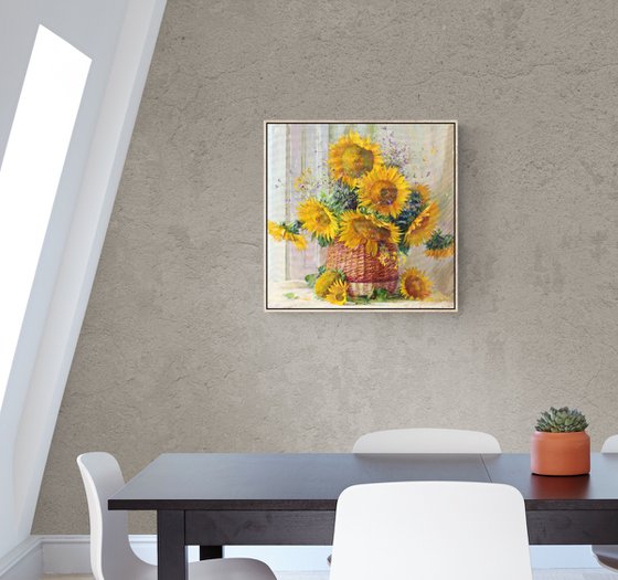 Sunflowers in a basket
