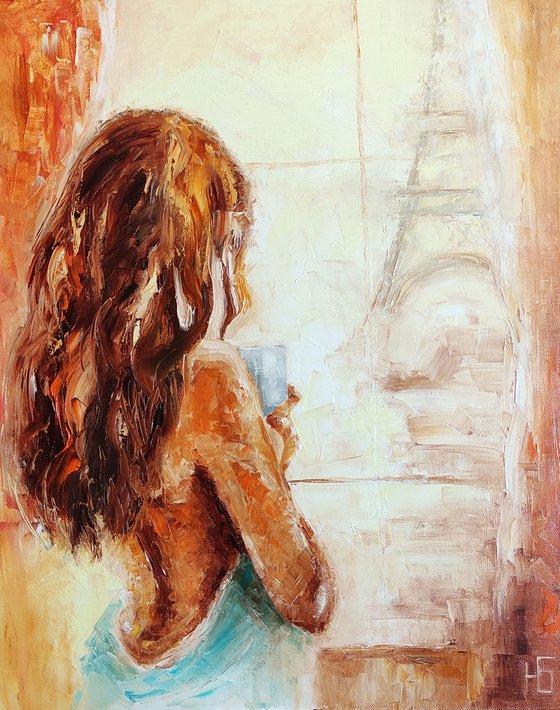 New Morning, Romantic Original Oil Painting Palette Knife Nude Girl Artwork 40x50 cm ready to hang