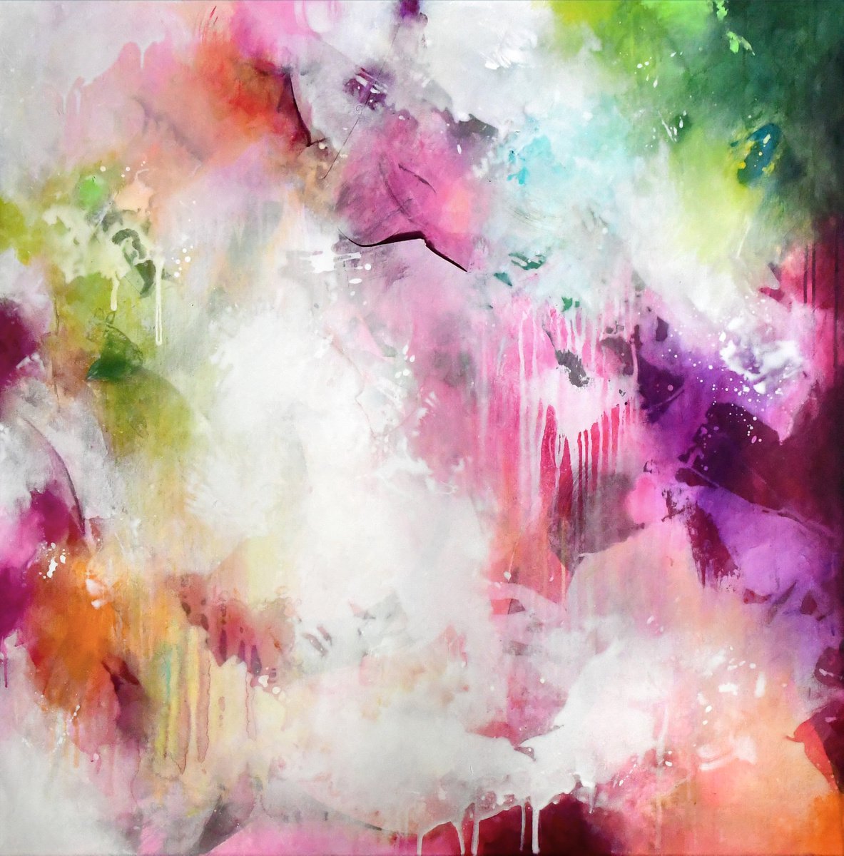 Abstract Acrylic Painting By Kirsten Handelmann, 39 X 39", Secret Garden, Original Artwork