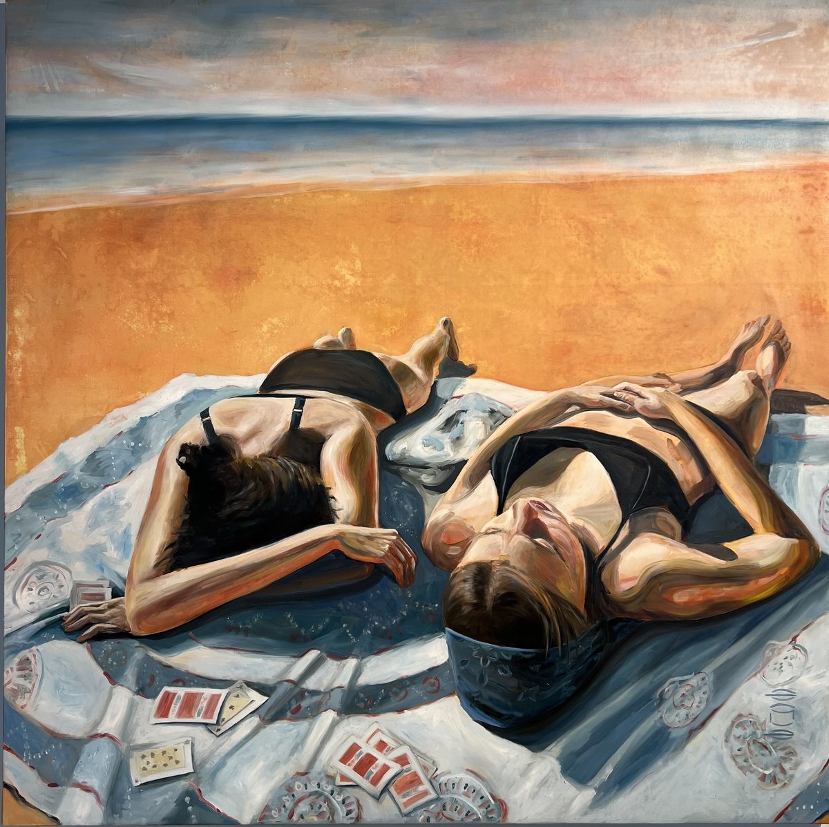 Impressionistic Portrait Oil Painting By Egle Kurlianskaite, 59 X 59, Friendship, Original Artwork