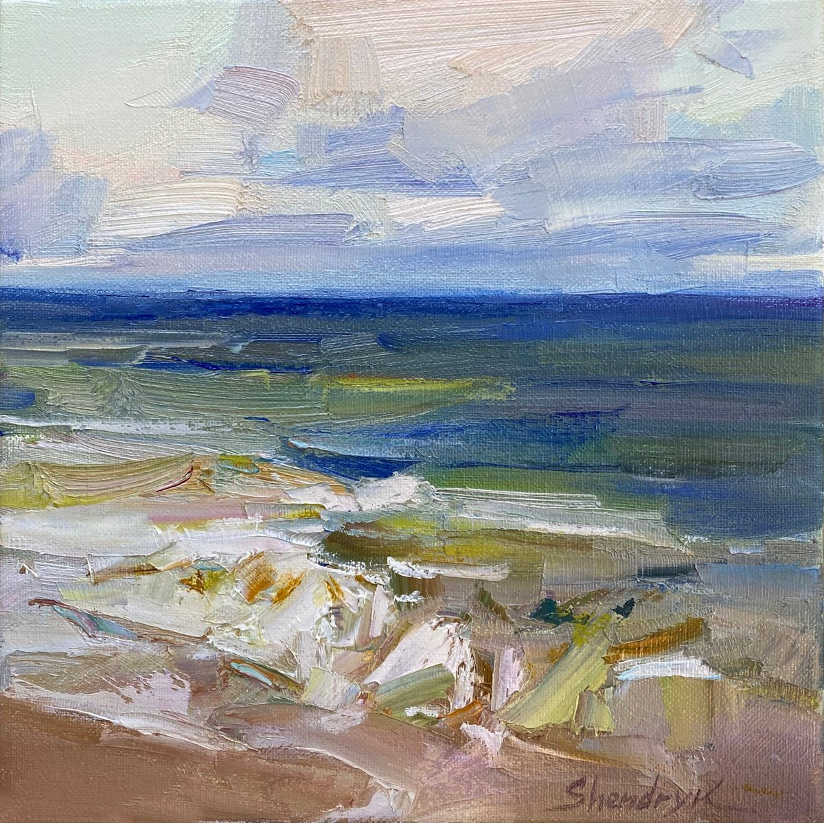 Impressionistic Landscape Oil Painting By Tetiana Shendryk, 10 X 10", Soft Tide, Original Artwork