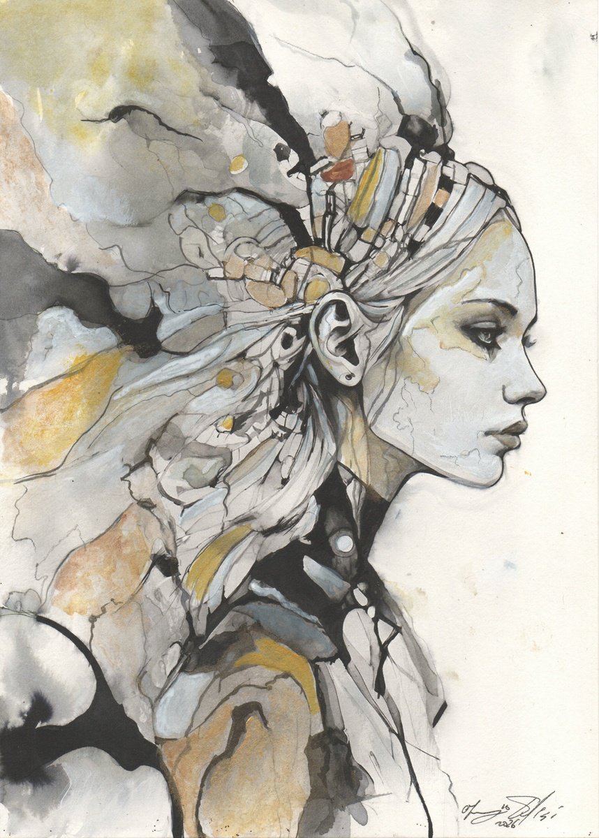 Impressionistic Ink Drawing , Synaptic Bloom By Maurizio Puglisi, 8 X 11, Artwork For Sale On Artfinder
