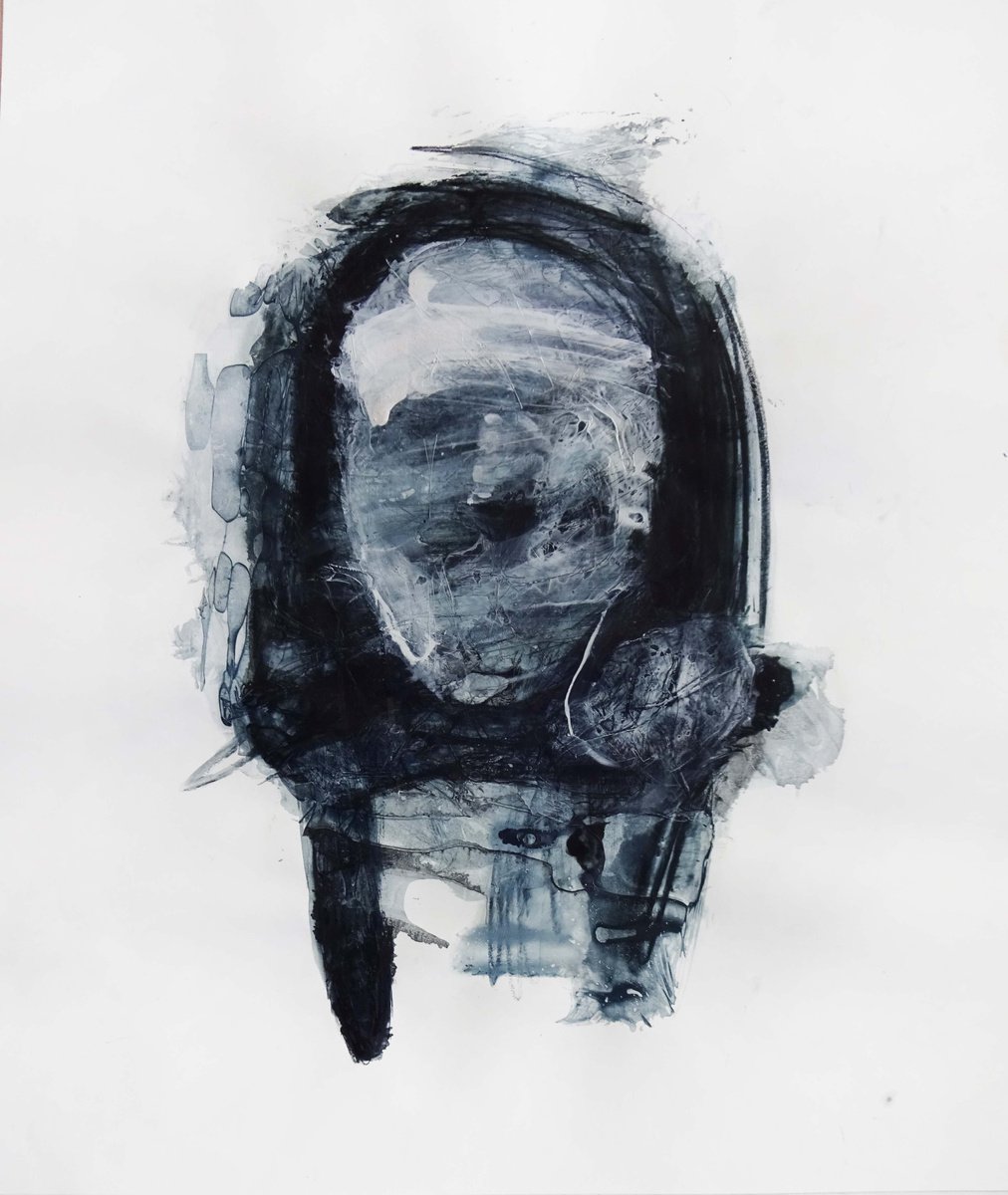 Expressive Portrait Drawing By Cynthia Gregorova, 22 X 25, Untitled 9 (It´s Just In The Head), Original Artwork