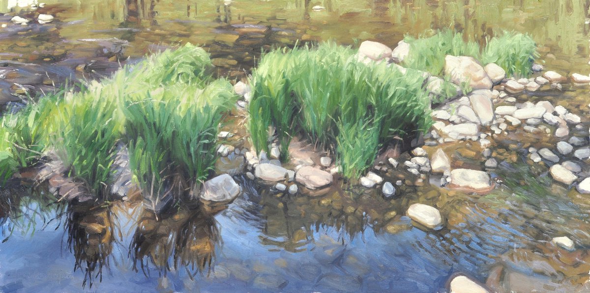 Impressionistic Landscape Oil Painting By Anne Baudequin, 47 X 24, Along The Loire, Original Artwork