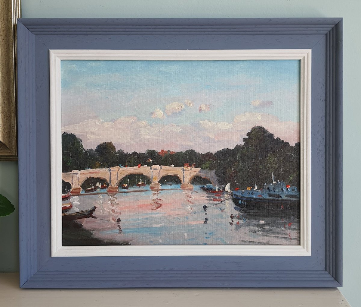 Impressionistic Cityscapes Oil Painting By Roberto Ponte, 18 X 15", Richmond Bridge London, Original Artwork