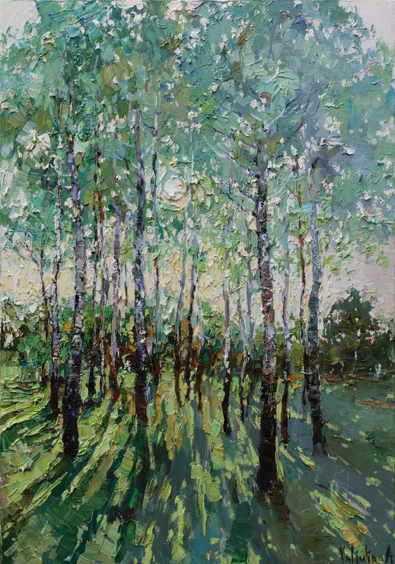 Summer Birch Trees Original oil painting FREE SHIPPING